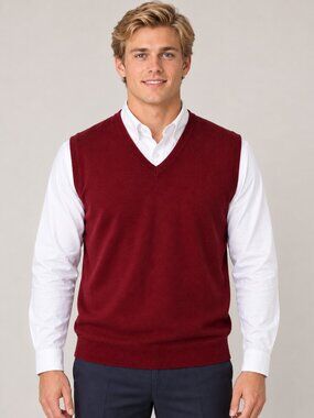 Izod Men's Maroon Sweater Vest Size Medium Cotton Wool Blend Preppy Office